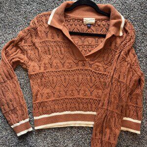 Collared Knit Striped Sweater for Women